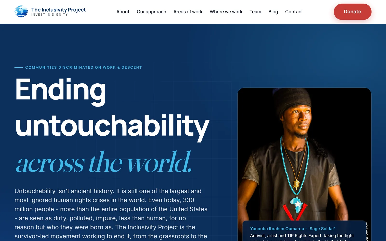 Redesigned homepage for The Inclusivity Project, a global human-rights nonprofit